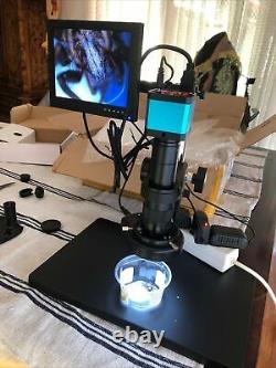 14MP Industry Microscope Camera USB HDMI with 180X Zoom Lens Screen Ring Light