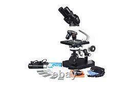 2500x Biology Compound LED Microscope w USB Camera 100x Oil 3D Stage & Slide Kit