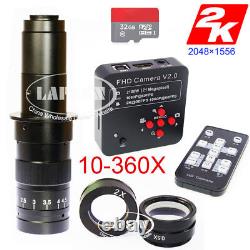 2K 1080P 60FPS 21.0MP HDMI USB Digital Industrial Microscope Camera + 360X Lens