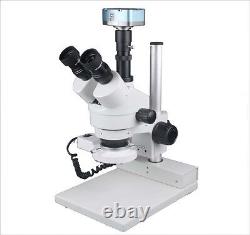 3.5-45x 200mm WD Zoom Stereo Trinocular Digital Microscope w Camera & LED Light