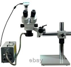 3.5X-90X Zoom Stereo Boom Trinocular Microscope w 150W Fiber Light 2MP Camera