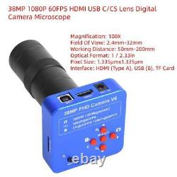 38MP 1080P 60FPS HDMI USB Industrial Microscope Digital Video Camera + 100X Len