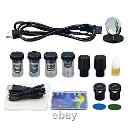 40X-2000X Built-in Camera Microscope+Case+Slides+Covers 3MP Digital Compound