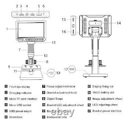 7 Inch 12MP Digital Microscope LCD Camera 0-2000x Amplification Magnifier H9O4