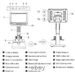 7 Inch Electronic Industrial Microscope 0-2000X Digital Camera Soldering K3G2