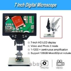 7 LCD Digital Microscope 1-1200X 1080P Video Camera Magnifier Amplification Kit