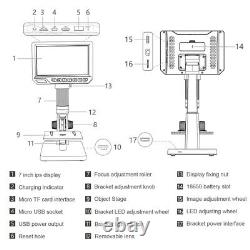 7'' Screen Digital Soldering Microscope Cam For Repair Continuous Amplification