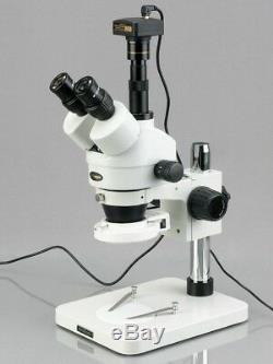 AmScope 3.5X-180X Black Trinocular Stereo Zoom Microscope on Single Arm Boom Stand 144 LED Compact Ring-Light 