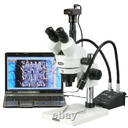 AmScope 3.5X-225X Zoom Stereo Microscope w Gooseneck LED Lights + 1.3MP Digital