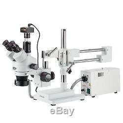 AmScope 3.5X-90X Simul-Focal Trinocular Boom Microscope + 5MP Digital Camera