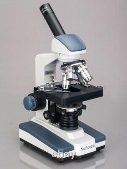 AmScope 40-2500X LED Digital Monocular Compound Microscope 3D Stage 1.3MP Camera