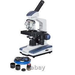 AmScope 40-2500X LED Digital Monocular Compound Microscope 3D Stage 5MP Camera