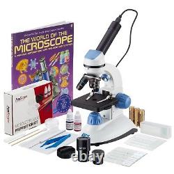 AmScope 40X-1000X 2-LED Portable Compound Microscope Kit for Kids w Book, Camera
