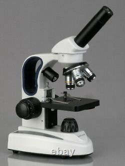 AmScope 40X-1000X Cordless Compound Microscope + Camera Top & Bottom LED Lights