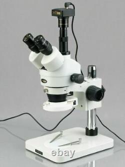 AmScope 7X-45X Zoom Stereo Inspection Microscope +144-LED+ 14MP Digital Camera