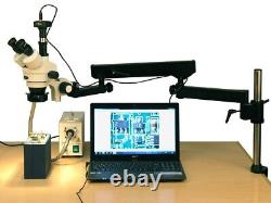 Amscope 3.5X-180X Articulating Stereo Microscope+5MP Digital Camera+Fiber Light