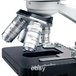 Amscope 40-2500X Binocular LED Compound Microscope +1.3MP Digital Camera +Slides