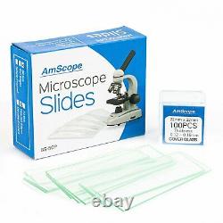 Amscope 40X-2000X Binocular LED Compound Microscope +1.3MP Digital Camera+Slides