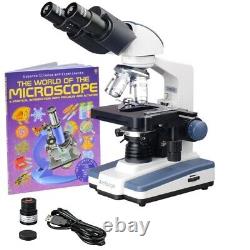 Amscope 40X-2000X Binocular LED Compound Microscope Kit +. 3MP Camera + Book