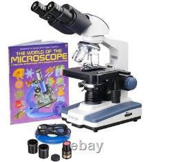Amscope 40X-2000X Binocular LED Compound Microscope Kit + 5 MP Camera + Book