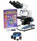 Amscope 40x-2000x Binocular Led Compound Microscope Kit +camera +slides + Book