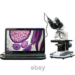 Amscope 40X-2500X Binocular LED Compound Microscope +3MP Digital Camera +Slides