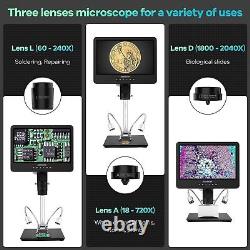 Digital Microscope 10.1LCD 2000x Magnification HD Video 32GB SD Soldering/Coin