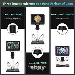 Digital Microscope 7LCD 2000x Magnification HD Video 32GB SD for Soldering/Coin