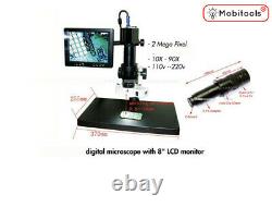 Digital microscope with 8 LED monitor HD colour camera 10X-90X zoom -UK seller