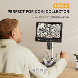Elikliv Digital Microscope with Screen 7 1500X Coin Microscope Magnifier 3 Lens