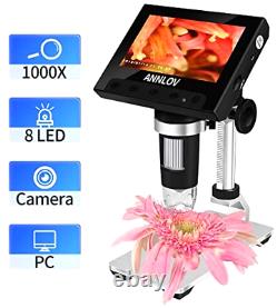 LCD Digital Microscope 4.3 inch USB 500X 1000X Magnification Coin Camera 8 LED