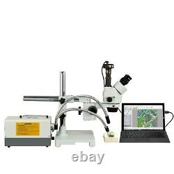 OMAX 3.5X-90X Boom Stand Stereo Microscope +Fiber Lights+9MP Digital Camera