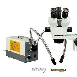 OMAX 3.5X-90X Boom Stand Stereo Microscope +Fiber Lights+9MP Digital Camera