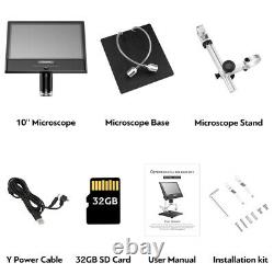 Portable 10 LCD 1080P USB Digital Microscope 50X-1600X Camera 32GB Metal Stand