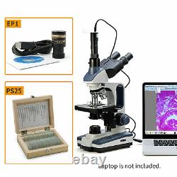 SWIFT SW350T 2500X Biological Lab Digital Trinocular Microscope W Camera Slides