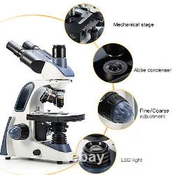 UK SWIFT 2500X Trinocular Compound Microscope LED Mechanical Stage with 5MP Camera