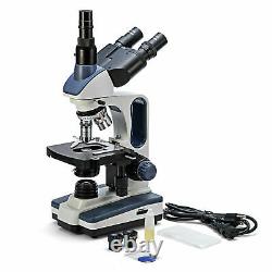 UK SWIFT 40X-2500X Lab Trinocular Compound Microscope LED with 5MP Digital Camera