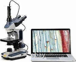 UK SWIFT 40X-2500X Trinocular Lab Compound Microscope LED with 5MP Digital Camera