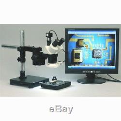 Amscope 10x-20x-30x-60x Stéréo Microscope Sur Boom Support + 1.3mp Appareil Photo Numérique