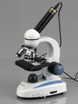 Amscope 40x-1000x Biologie Métal Verre Microscope Étudiant Avec Appareil Photo Numérique 2 Mégapixels