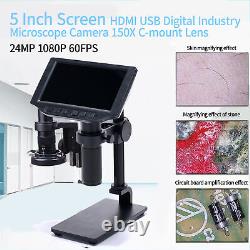 Caméra Numérique De Microscope Usb Hdmi De 5 Pouces 24mp 1080p 60fps 150x C-mount
