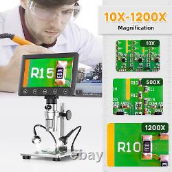 Caméra de microscope numérique LCD 7 1200X Enregistreur vidéo de soudure avec écran 32GB