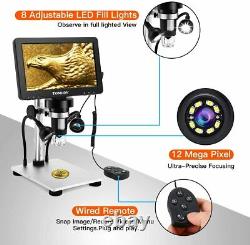 Digital Microscope 7inc LCD Écran Caméra Vidéo Avec Stand Led Fill Lights Carte Sd