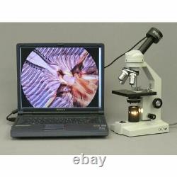 Microscope Amscope 40x-1000x Avec Caméra Usb Numérique 1.3mp + Scène Mécanique