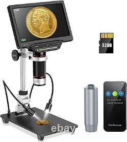 Microscope numérique Elikliv 1300X avec écran 7 pouces, sortie HDMI, pour vidéo de soudure et observation de pièces de monnaie
