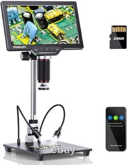 Microscope numérique HDMI TOMLOV 1200X avec écran LCD de 7 pouces, objectif pour pièces de monnaie et microsoudure, 32 Go