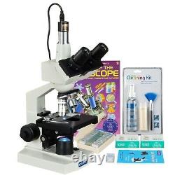 Omax 2500x Digital Led Compound Microscope+1.3mp Camera+slides+book+ Kit De Nettoyage